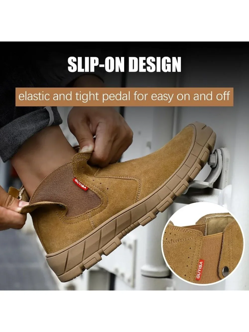 Men's Brown Fireproof Shoes Casual Mid Top Steel Toe Slip On Jobsite Work Boots